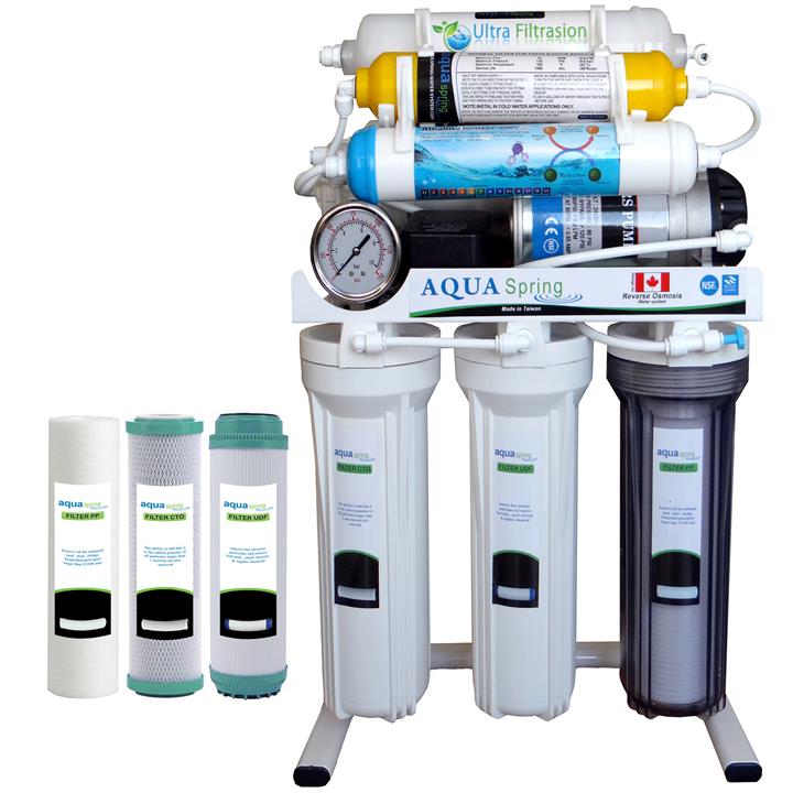 دستگاه تصفیه کننده آب آکوآ اسپرینگ مدل NF8500 به همراه فیلتر تصفیه آب کد 03 مجموعه 3 عددی